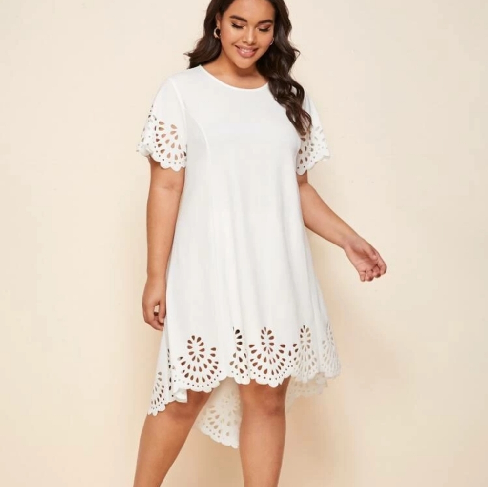 XL White SHEIN High Low Scallop Trim Dress